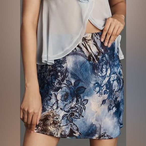 Anthropologie Dresses & Skirts - Anthropologie Tilda Mini Slip Skirt Blue Pattern SZ small NWT Floral Feminine